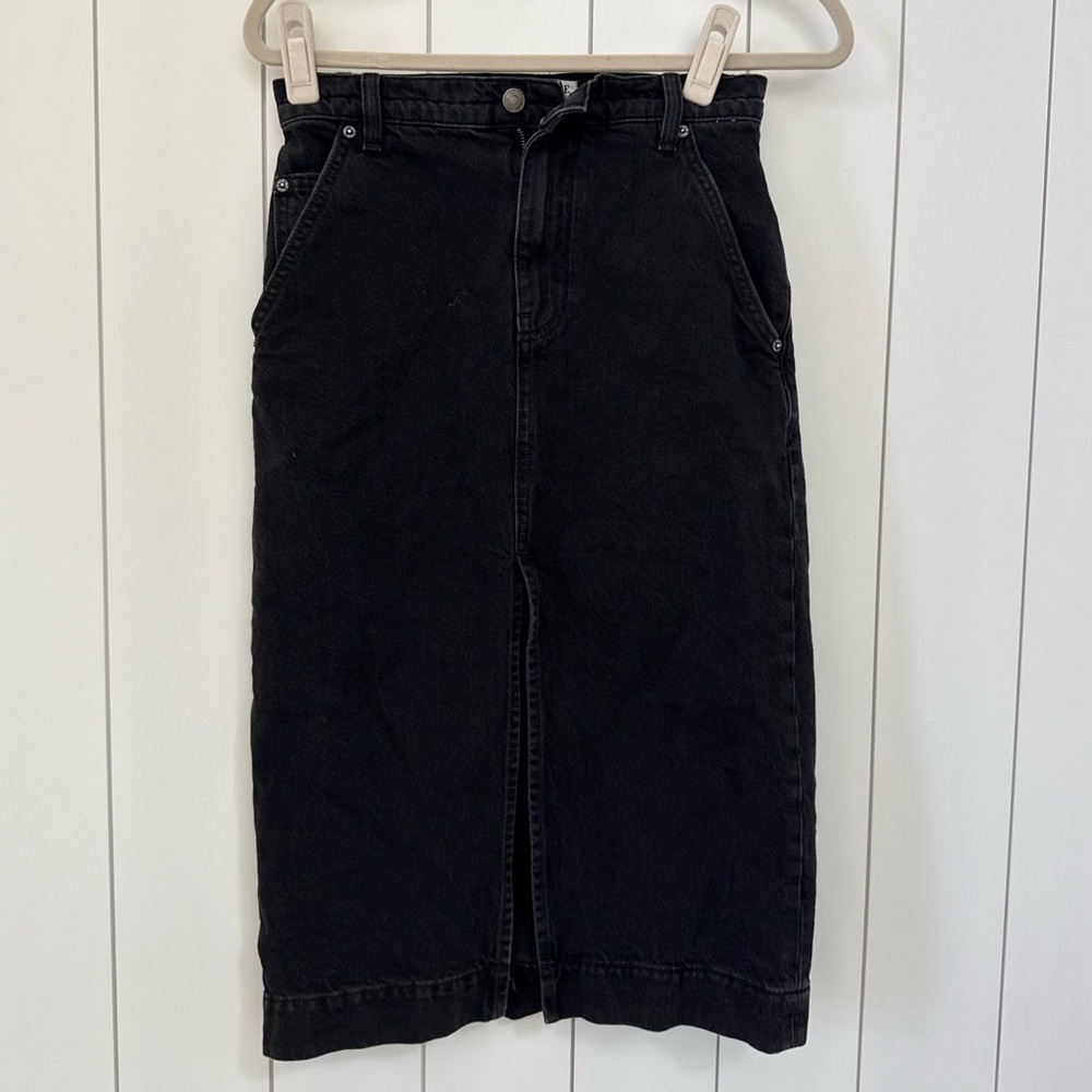 FP We The Free Wild Roses Midi Skirt, Black Denim, Size 24
